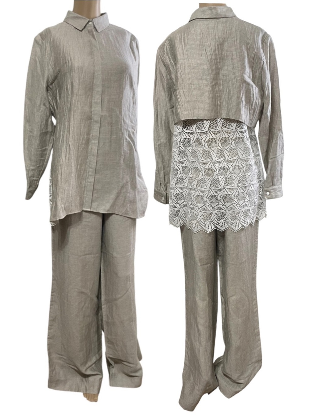Anne Fontaine matching linen shirt and wide-leg trousers size 42 Lagen Eileen